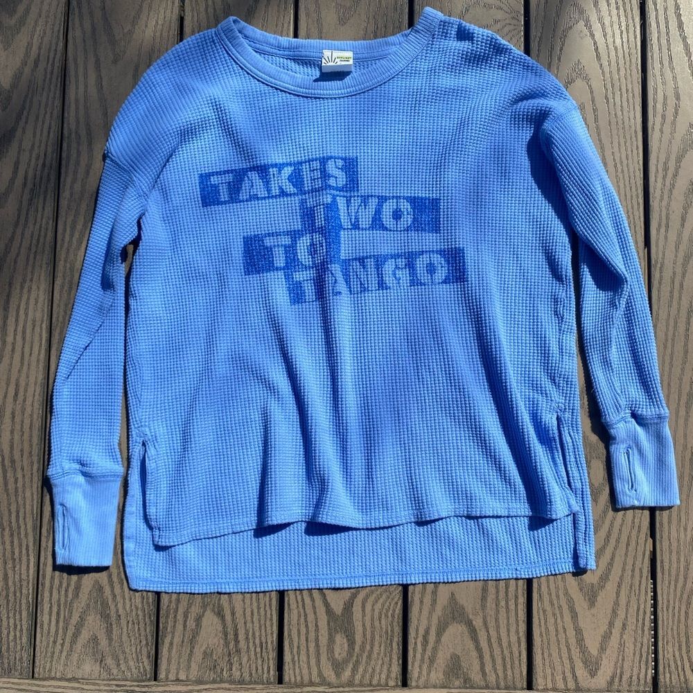 Aerie baby bright blue extra small thermal Henley long sleeve waffle top graphic